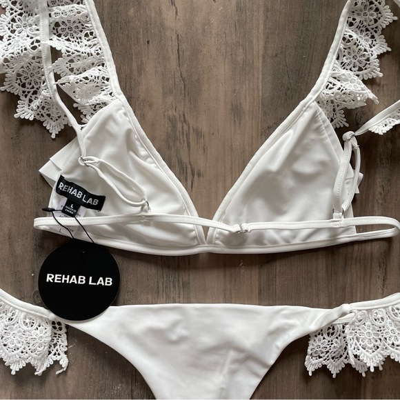 Rehab Lab White Frilly Bohemian Lace Brazilian Thong Bikini - Picture 3 of 7